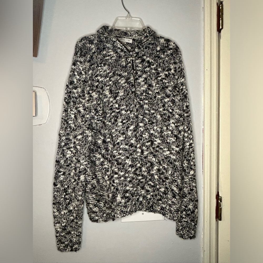 Woolrich Marled Knit Quarter Zip Sweater Grey Black White Women size Medium